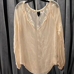 Ella Moss silk blend clip dot sheer blouse.